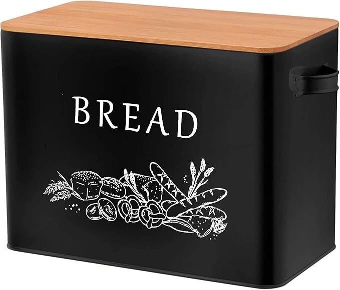 Caja de pan con tapa de madera, 13,1” x 7,2” x 9,7” Recipiente de metal. neuvo.