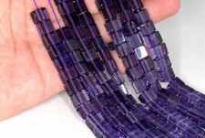 7-8MM PURPLE GLASS GEMSTONE SQUARE CUBE LOOSE BEADS 7.5"