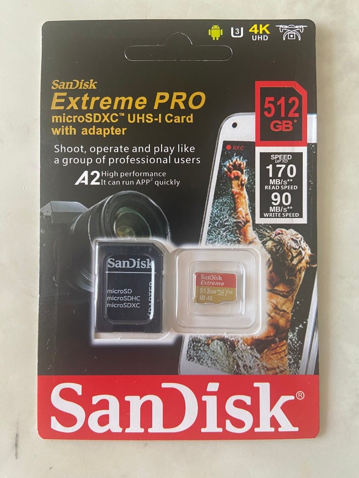 SanDisk Micro SD Extreme Pro 512GB Class 10 MicroSDXC A2 Memory Card W