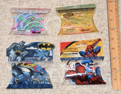 Lot of 4 Character Bandz (Spider-Man & Batman) + Shaped Rubber Bands - new