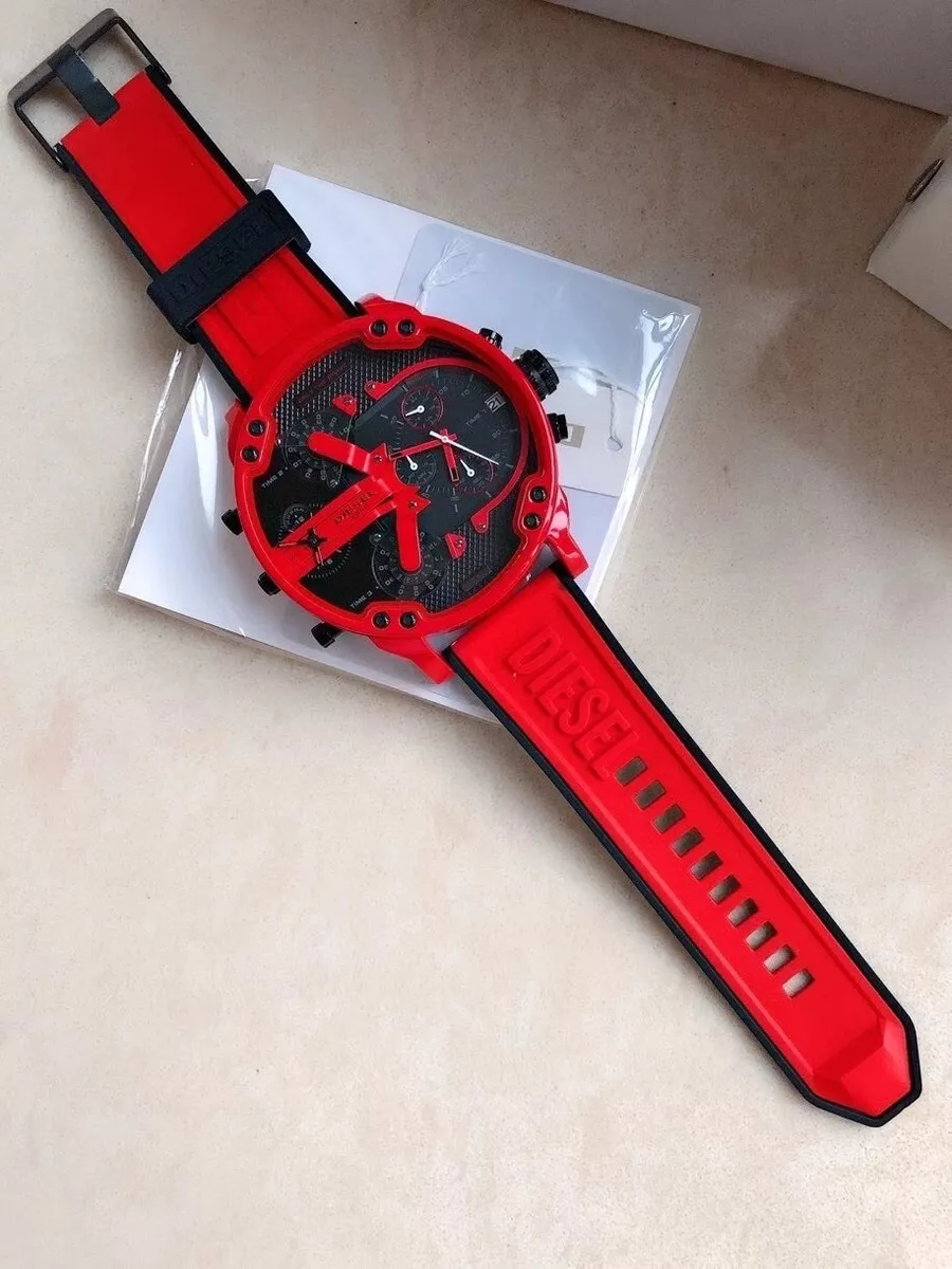 NEW Diesel DZ7431 Mr. Daddy 2.0 Black Red Silicone Band Chronograph Watch