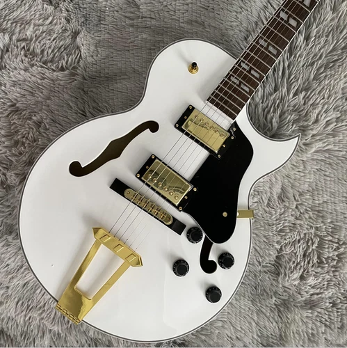 Hollow Body Electric Guitar ES 175 Gold Hardware F Hole White Free Shipping