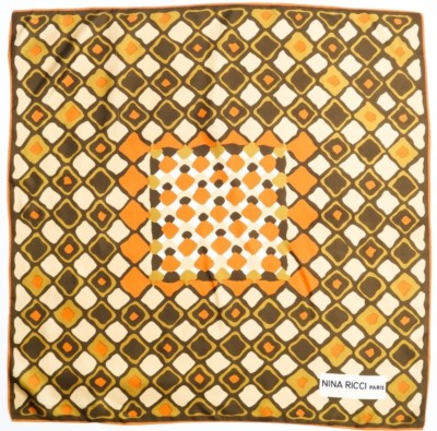 Écharpe Authentique Nina Ricci En Soie - Motif Géométrique Multicolore, Vintage, Bon état