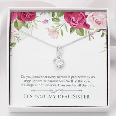 Sister Flower Heart Jewelry Necklace Pendant Women Message Box Gift