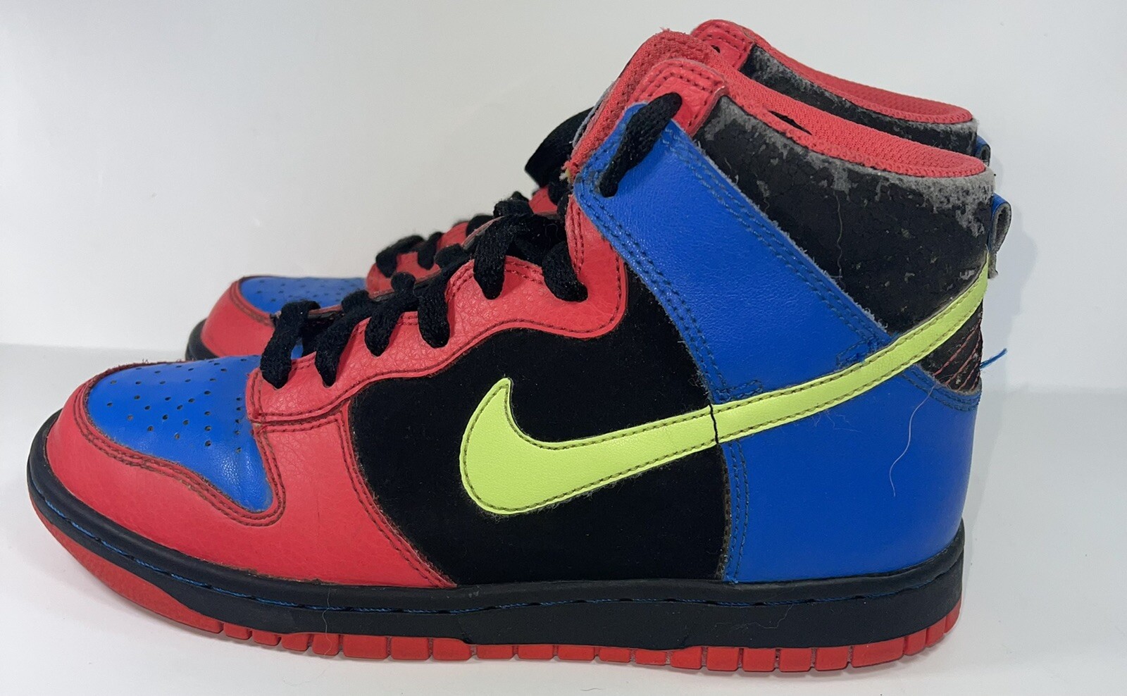 Vintage Nike Dunk High Black Volt Hot Red Signal Blue 2009 Sneakers Size 6Y
