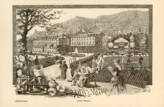 Heidelberg "Hotel Victoria" Hotel Serie 1889 Orig. Druckgrafik Abb. ca 9 x 15 cm