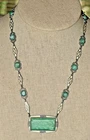 Vtg Retro Art Deco Green Stones Enamel Geometric Silver-Tone Necklace Jewelry