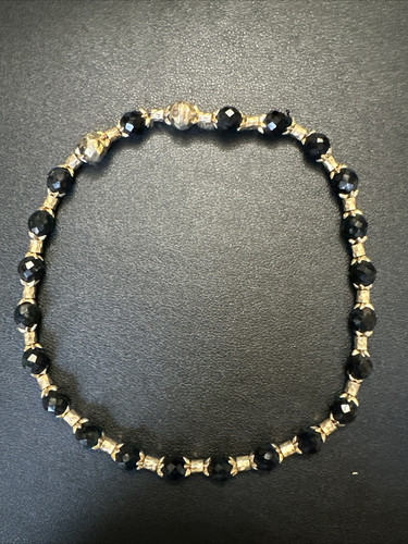 Vtg St John Gold Tone Faceted Black Bead Necklace 16" Signed - Afbeelding 1 van 3