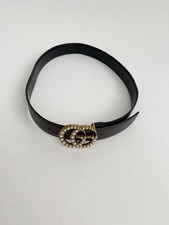 Gucci GG Marmont belt brown leather faux pearl-embellished buckle 44 /110