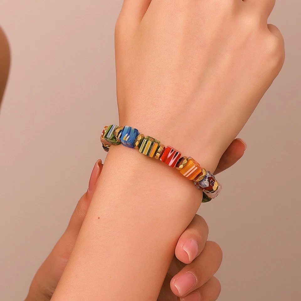 Fashion Handmade Colorful Bohemian Glass Bead Bracelet DIY Crystal Bracelet Gift - Image 4 of 4