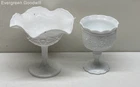 Vintage Milk Galss Compotes Fenton Rufffled Edge & L.E. Smith Cane & Arches