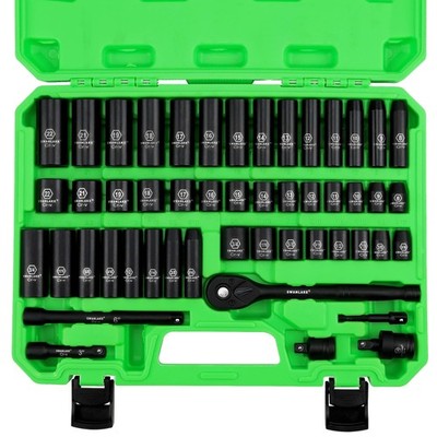 3/8'' Drive Impact Socket Set, 50-Piece SAE & Metric, 6 Point, Cr-V, Ratchet
