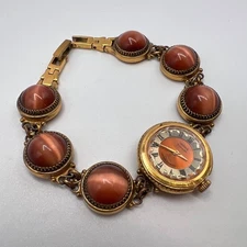 Vintage USSR Chaika Women’s Gold Plated Wrist Watch Cat’s Eye Stones Working 33g