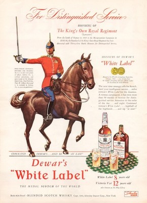 1941 Dewars White Label Scotch Whisky Kings Own Royal Regiment Vintage Print Ad