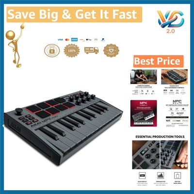 Akai MPK Mini MK3 25-Key USB MIDI Controller with Pads Knobs Software New