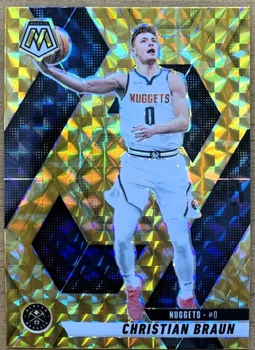 2024-25 Panini Mosaic - Christian Braun #141 Reactive Yellow Mosaic Prizm