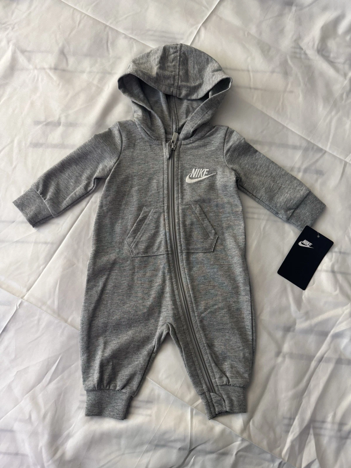 Nike Gray Zip Hooded One Piece Hoodie Jumpsuit Coverall Infant Size 3M