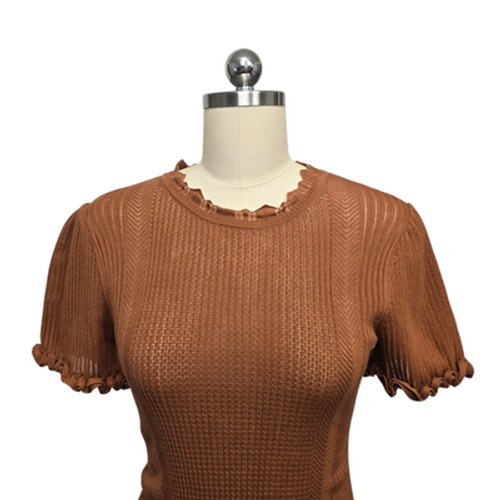Ulla Johnson Sweater Womens Petite P Brown Neri Top Knit Ruffle Lettuce Hem image 8