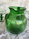 Vintage  Hand Blown Green Glass Pitcher + 3 Margarita glasses SAGUARO CACTUS — photo 8