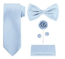 TIE G 5pcs Tie Set in WHITE OR BLACK GIFT BOX: Solid Color Necktie, A-baby Blue