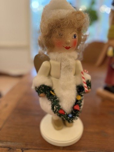 Vintage Deutscher Nussknacker Ulbricht Weihnachten Weiß Gold Flügel Engel 10846 12" - Bild 1 von 4