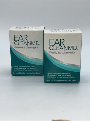 2 Pack Ear Clean MD Weekly Cleaning Kit Rinse Wax Oils & Debris 6 sticks each