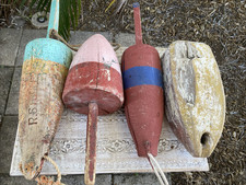 4 Antique or Vintage Nautical Wooden Maine Lobster Trap Buoy's Numbered / Signed