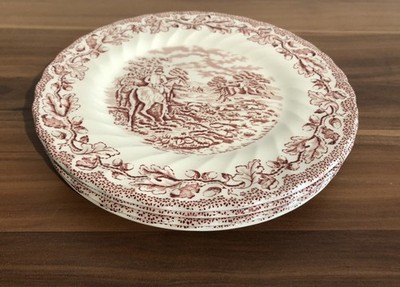 4 Myotts ''Country Life'' rote Teller Ø 20cm Englische Porzellan 1982