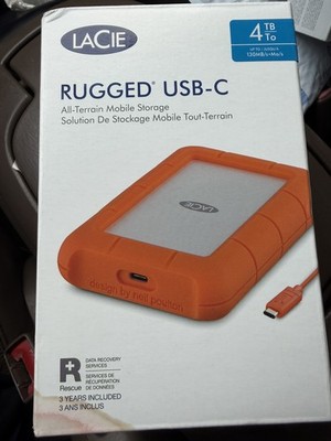 LaCie Rugged 4TB 2.5'' Desktop USB-C External Hard Drive (lightly damaged box) 