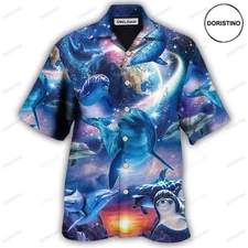 Dolphin Galaxy Blue Glow Awesome Hawaiian Shirt_3zu_42