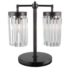 Pemberly Row Twin Table Lamp in Aged Black Metal with Clear Crystal Shades