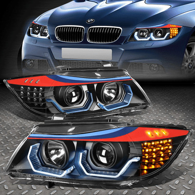 For 05-08 BMW E90 3-series M-Style LED Halo Projector Headlight Head Lamps LH+RH