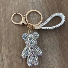 White Silver Rhinestone Teddy Bear Bag Charm/Keychain Trending Unbranded