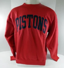 Mens Detroit Pistons Authentic Red Crewneck Hoodie Gear For Sports NWT XL 37S