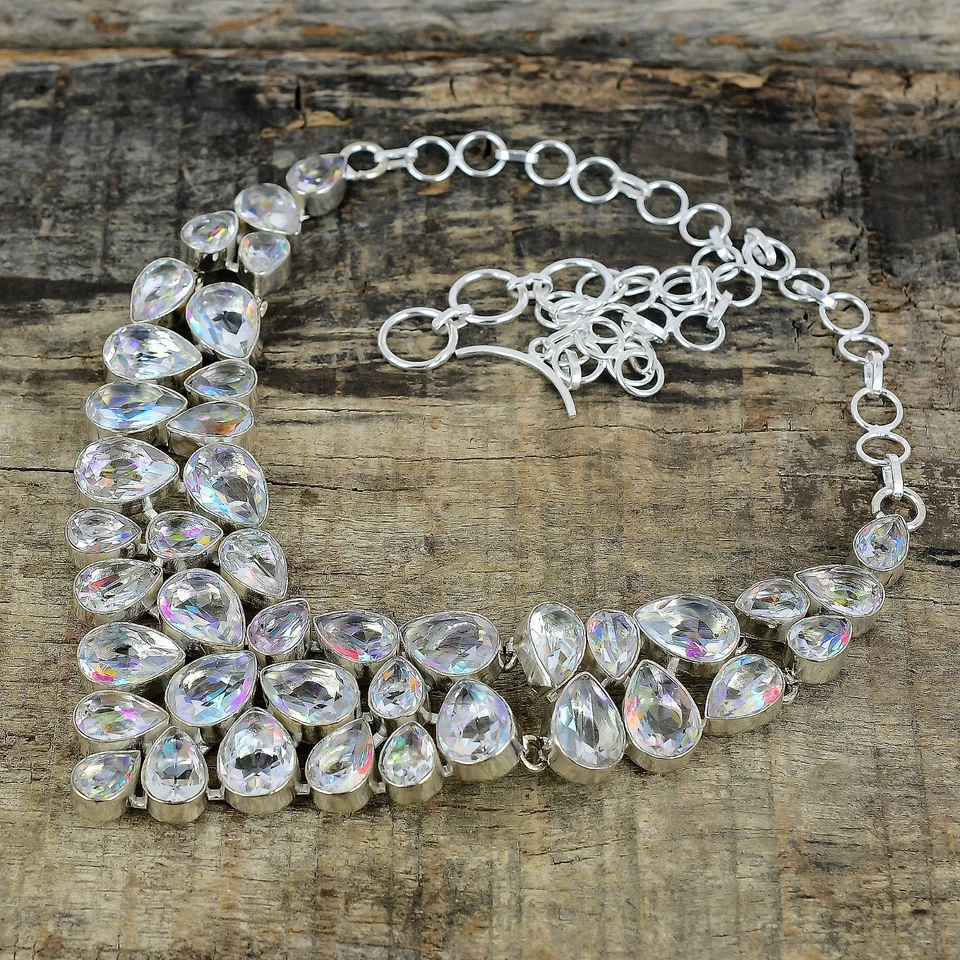 Unico Topazio Mistico Gemma Collana 925 Argento Sterling Fatto a Mano Gioielli - Immagine 4 di 4