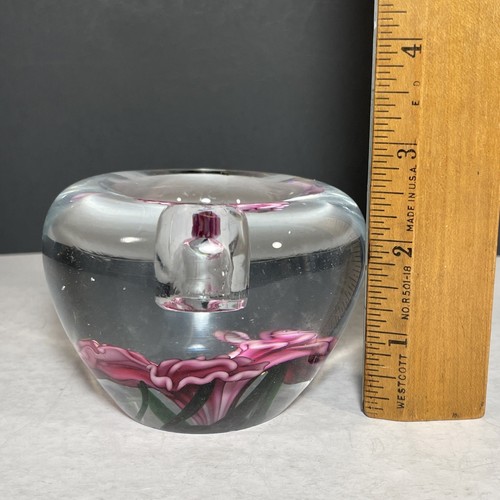 Art Glass Paperweight Candle Holder by Dynasty Gallery Handblown Pink Floral - Picture 10 of 13