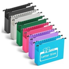 Plastic Hanging File Folders,Letter Size,12 Pack Multicolored 12-pack 2in