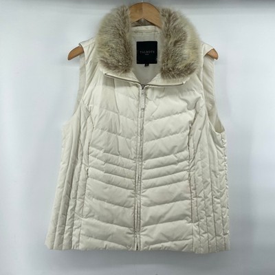 Talbots Down Puffer Vest Women Plus Sz X Ivory Faux Fur Collar Zip Front Quilted