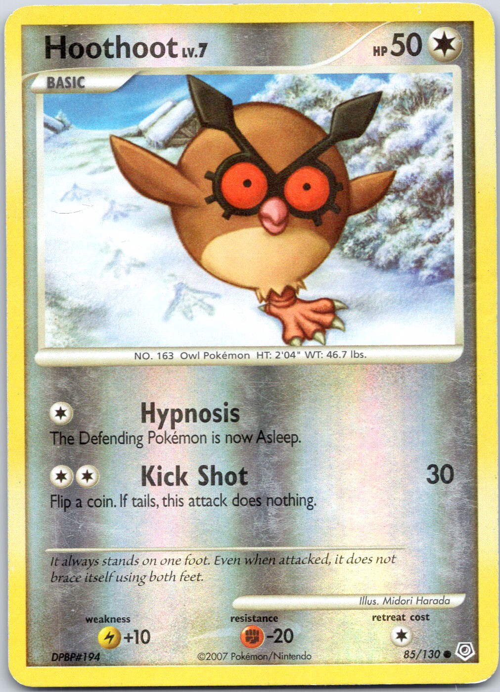 Hoothoot #85/130 Reverse Holo Diamond and Pearl Pokemon LP