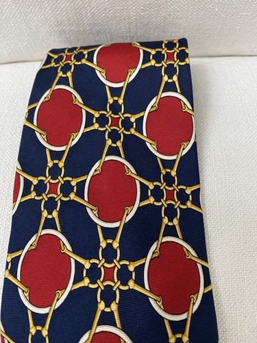 Cravatta Vintage Paolo Gucci Rosso Oro Link Equitazione Horsebit Italia - Foto 8 di 9
