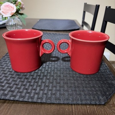Set of 2 Fiesta Ware Fiestaware Homer Laughlin Red O-Ring Handle Coffee Cup Mug