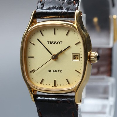 Vintage 90s TISSOT Quartz Cal.3212 Gold Date 22mm Ladies Watch New Batt N MINT