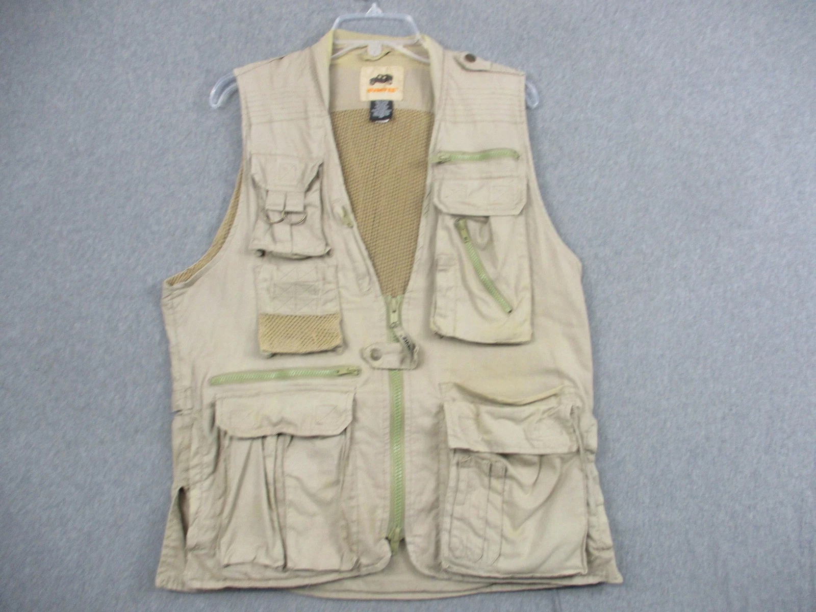 Humvee Vest Mens SM Khaki Safari Fishing Utility Multi Pocket Mesh Camera
