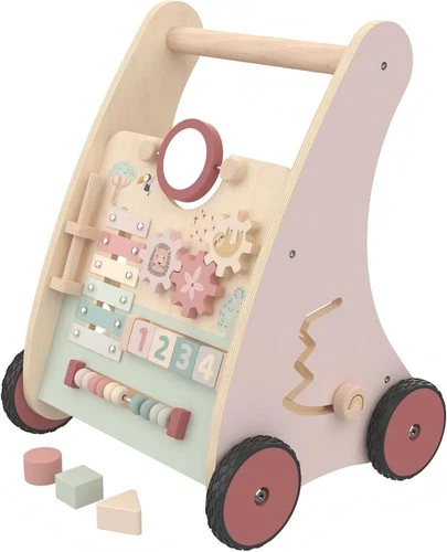 Pink Wooden Push Pull Sit to Stand Walker - Adjustable Learning Activity Center