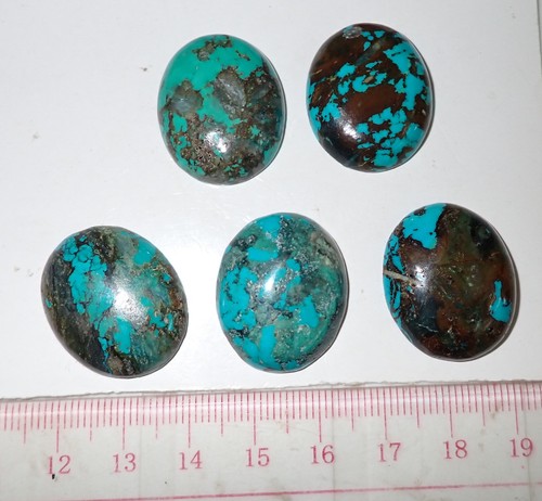 Pietra Turchese Ovale 25x21 mm Piatto Cabochon 105 Carati 5 Pezzi 21 Grammi Lotto A - Foto 1 di 7