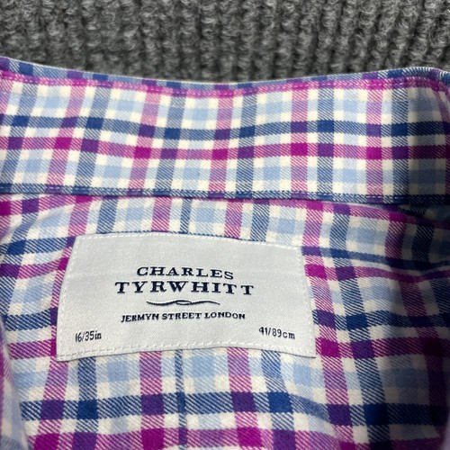 Charles Tyrwhitt Slim Fit No Iron Pink Blue Checkered Button Down Size XL - Picture 2 of 5