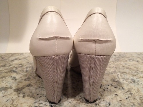 Jessica Bennett Jfame Vintage Pumps Wedge Heels Leather White 9.5 M - Picture 6 of 12