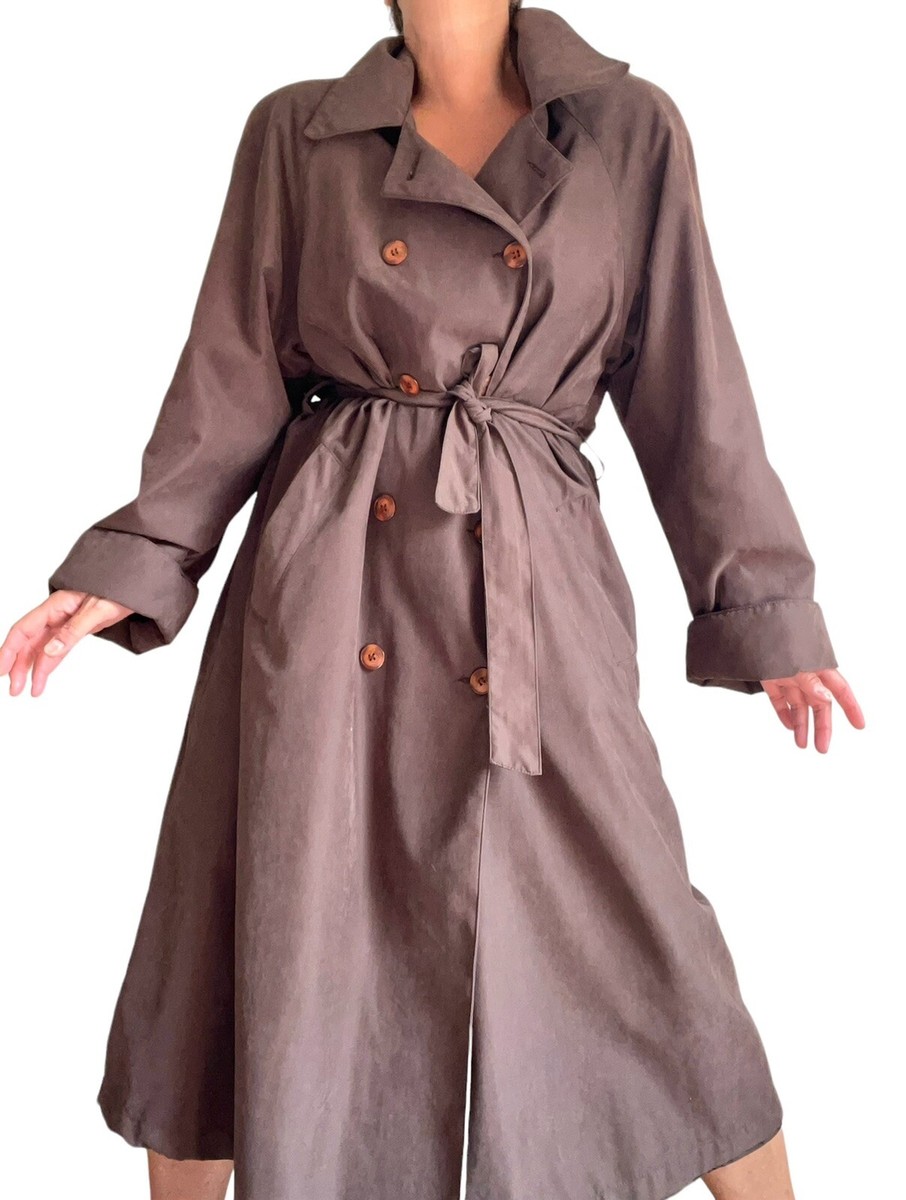 Vintage New York Harbor Coat Chocolate Brown Trenchcoat Belted Women's Size  18W | eBay