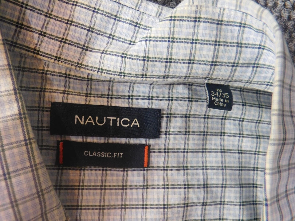 Nautica Mens shirt 16 blue plaid classic fit button down casual - Image 4 of 4