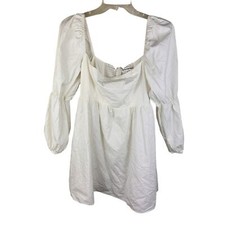 Reformation Michaela Cotton Square Neck Puff Sleeve Tiered Mini Dress 8 White